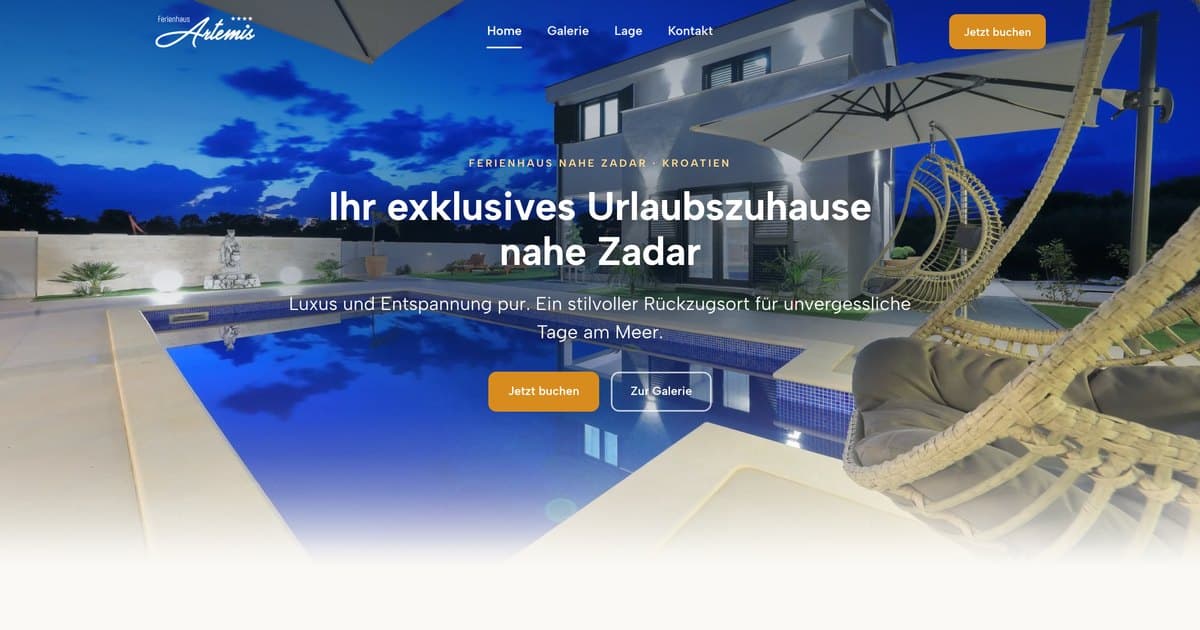 Ferienhaus Artemis: home page with villa and pool
