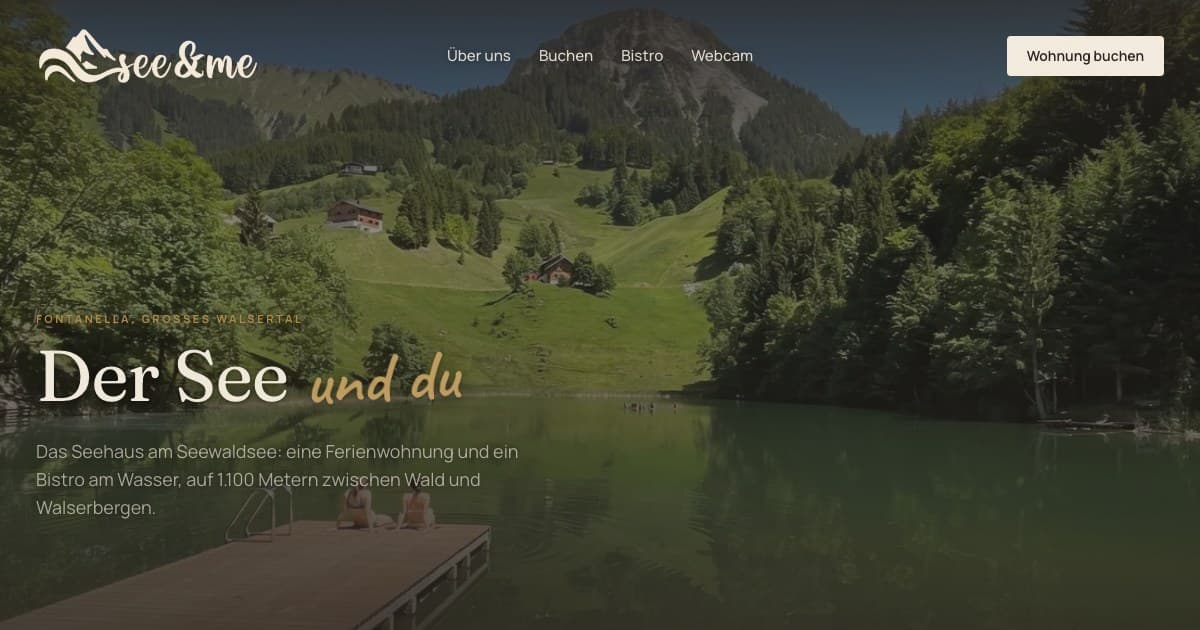 Home page of seeundme.at with the Seewaldsee lake and the jetty